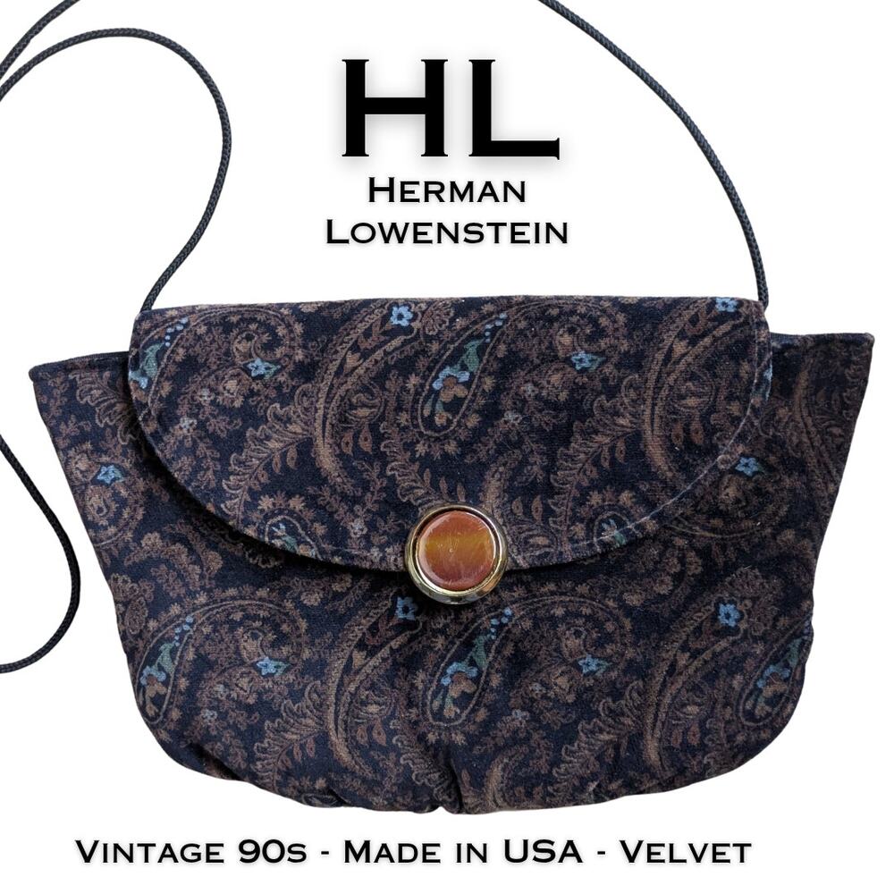 Vintage 90s HL USA Crossbody Bag Brown Paisley Velvet Corded Strap Boho Chic